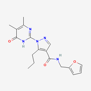 molecular formula C18H21N5O3 B2752843 1-(4,5-二甲基-6-氧代-1,6-二氢嘧啶-2-基)-N-(呋喃-2-基甲基)-5-丙基-1H-吡唑-4-甲酰胺 CAS No. 1172012-17-7