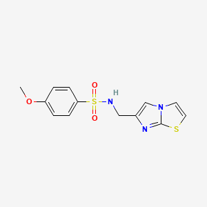 molecular formula C13H13N3O3S2 B2752857 N-(imidazo[2,1-b]thiazol-6-ylmethyl)-4-methoxybenzenesulfonamide CAS No. 852453-45-3