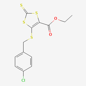 molecular formula C13H11ClO2S4 B2752869 Ethyl 5-[(4-chlorobenzyl)sulfanyl]-2-thioxo-1,3-dithiole-4-carboxylate CAS No. 338761-96-9