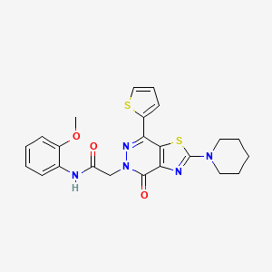 molecular formula C23H23N5O3S2 B2752900 N-(2-甲氧基苯基)-2-(4-氧代-2-(哌啶-1-基)-7-(噻吩-2-基)噻唑并[4,5-d]吡嘧啶-5(4H)-基)乙酰胺 CAS No. 1105219-58-6