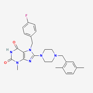 molecular formula C26H29FN6O2 B2752912 8-(4-(2,5-dimethylbenzyl)piperazin-1-yl)-7-(4-fluorobenzyl)-3-methyl-1H-purine-2,6(3H,7H)-dione CAS No. 898409-05-7