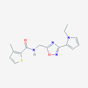 molecular formula C15H16N4O2S B2752914 N-((3-(1-乙基-1H-吡咯-2-基)-1,2,4-噁二唑-5-基)甲基)-3-甲基噻吩-2-甲酰胺 CAS No. 2034454-46-9