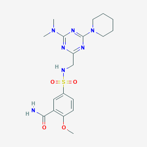 molecular formula C19H27N7O4S B2752919 5-(N-((4-(二甲基氨基)-6-(哌啶-1-基)-1,3,5-三嘧啶-2-基)甲基)磺酰基)-2-甲氧基苯甲酰胺 CAS No. 2034550-48-4