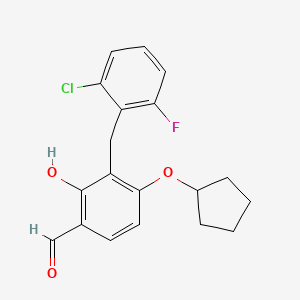 molecular formula C19H18ClFO3 B2752954 3-(2-Chloro-6-fluorobenzyl)-4-(cyclopentyloxy)-2-hydroxybenzenecarbaldehyde CAS No. 400076-32-6