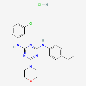 molecular formula C21H24Cl2N6O B2752968 N2-(3-chlorophenyl)-N4-(4-ethylphenyl)-6-morpholino-1,3,5-triazine-2,4-diamine hydrochloride CAS No. 1179401-74-1