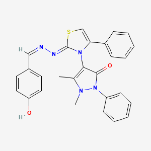 molecular formula C27H23N5O2S B2752979 4-((Z)-2-((Z)-(4-hydroxybenzylidene)hydrazono)-4-phenylthiazol-3(2H)-yl)-1,5-dimethyl-2-phenyl-1H-pyrazol-3(2H)-one CAS No. 380317-82-8