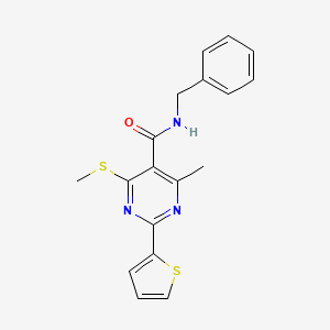 molecular formula C18H17N3OS2 B2753008 N-benzyl-4-methyl-6-methylsulfanyl-2-thiophen-2-ylpyrimidine-5-carboxamide CAS No. 1210835-91-8