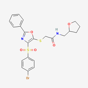 molecular formula C22H21BrN2O5S2 B2753074 2-((4-((4-bromophenyl)sulfonyl)-2-phenyloxazol-5-yl)thio)-N-((tetrahydrofuran-2-yl)methyl)acetamide CAS No. 686736-93-6