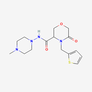 molecular formula C15H22N4O3S B2753103 N-(4-methylpiperazin-1-yl)-5-oxo-4-(thiophen-2-ylmethyl)morpholine-3-carboxamide CAS No. 1421444-54-3
