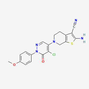 molecular formula C19H16ClN5O2S B2753105 2-Amino-6-(5-chloro-1-(4-methoxyphenyl)-6-oxo-1,6-dihydro-4-pyridazinyl)-4,5,6,7-tetrahydrothieno[2,3-c]pyridine-3-carbonitrile CAS No. 338413-85-7