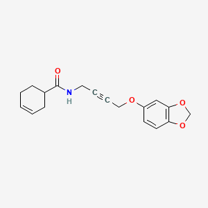 molecular formula C18H19NO4 B2753107 N-(4-(benzo[d][1,3]dioxol-5-yloxy)but-2-yn-1-yl)cyclohex-3-enecarboxamide CAS No. 1448132-56-6