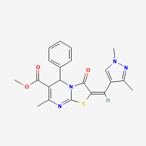 (E)-methyl 2-((1,3-dimethyl-1H-pyrazol-4-yl)methylene)-7-methyl-3-oxo-5-phenyl-3,5-dihydro-2H-thiazolo[3,2-a]pyrimidine-6-carboxylate