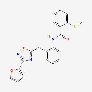 molecular formula C21H17N3O3S B2753130 N-(2-((3-(furan-2-yl)-1,2,4-oxadiazol-5-yl)methyl)phenyl)-2-(methylthio)benzamide CAS No. 1797076-63-1