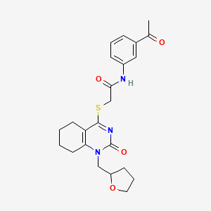 molecular formula C23H27N3O4S B2753134 N-(3-acetylphenyl)-2-((2-oxo-1-((tetrahydrofuran-2-yl)methyl)-1,2,5,6,7,8-hexahydroquinazolin-4-yl)thio)acetamide CAS No. 899951-86-1