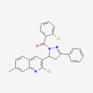 molecular formula C26H19Cl2N3O B2753156 (5-(2-chloro-7-methylquinolin-3-yl)-3-phenyl-4,5-dihydro-1H-pyrazol-1-yl)(2-chlorophenyl)methanone CAS No. 312592-93-1