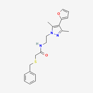 2-(benzylthio)-N-(2-(4-(furan-2-yl)-3,5-dimethyl-1H-pyrazol-1-yl)ethyl)acetamide