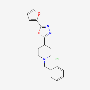 molecular formula C18H18ClN3O2 B2753160 2-(1-(2-Chlorobenzyl)piperidin-4-yl)-5-(furan-2-yl)-1,3,4-oxadiazole CAS No. 1251612-12-0