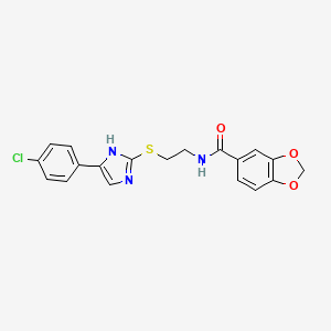 molecular formula C19H16ClN3O3S B2753168 N-(2-((5-(4-chlorophenyl)-1H-imidazol-2-yl)thio)ethyl)benzo[d][1,3]dioxole-5-carboxamide CAS No. 897456-54-1