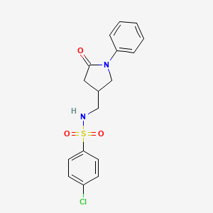 molecular formula C17H17ClN2O3S B2753194 4-氯-N-((5-氧代-1-苯基吡咯啉-3-基)甲基)苯磺酰胺 CAS No. 955253-74-4