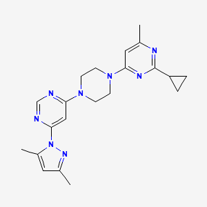 molecular formula C21H26N8 B2753198 2-cyclopropyl-4-{4-[6-(3,5-dimethyl-1H-pyrazol-1-yl)pyrimidin-4-yl]piperazin-1-yl}-6-methylpyrimidine CAS No. 2415600-52-9