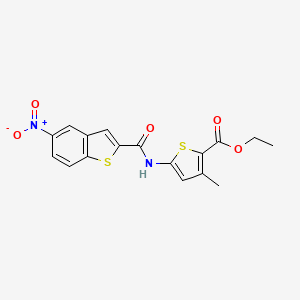 molecular formula C17H14N2O5S2 B2753202 乙酸乙酯 3-甲基-5-(5-硝基苯并[b]噻吩-2-甲酰胺基)噻吩-2-甲酸酯 CAS No. 477568-06-2