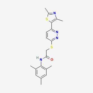 molecular formula C20H22N4OS2 B2753203 2-{[6-(2,4-dimethyl-1,3-thiazol-5-yl)pyridazin-3-yl]sulfanyl}-N-(2,4,6-trimethylphenyl)acetamide CAS No. 872988-11-9