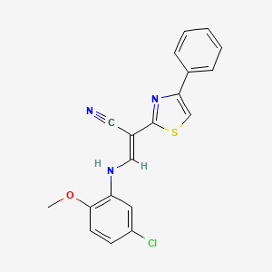 (E)-3-((5-chloro-2-methoxyphenyl)amino)-2-(4-phenylthiazol-2-yl)acrylonitrile
