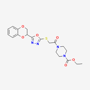 Ethyl 4-[2-[[5-(2,3-dihydro-1,4-benzodioxin-3-yl)-1,3,4-oxadiazol-2-yl]sulfanyl]acetyl]piperazine-1-carboxylate