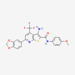molecular formula C23H16F3N3O4S B2753250 3-amino-6-(1,3-benzodioxol-5-yl)-N-(4-methoxyphenyl)-4-(trifluoromethyl)thieno[2,3-b]pyridine-2-carboxamide CAS No. 626227-65-4