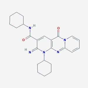 molecular formula C24H29N5O2 B2753251 N,1-dicyclohexyl-2-imino-5-oxo-2,5-dihydro-1H-dipyrido[1,2-a:2',3'-d]pyrimidine-3-carboxamide CAS No. 618078-04-9