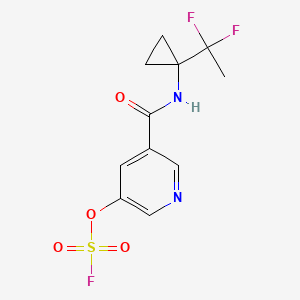 molecular formula C11H11F3N2O4S B2753254 3-[[1-(1,1-Difluoroethyl)cyclopropyl]carbamoyl]-5-fluorosulfonyloxypyridine CAS No. 2418733-80-7