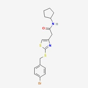 molecular formula C17H19BrN2OS2 B2753257 2-(2-((4-溴苯甲基)硫代)噻唑-4-基)-N-环戊基乙酰胺 CAS No. 954069-97-7