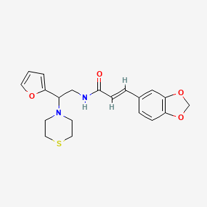 molecular formula C20H22N2O4S B2753268 (E)-3-(benzo[d][1,3]dioxol-5-yl)-N-(2-(furan-2-yl)-2-thiomorpholinoethyl)acrylamide CAS No. 2035001-22-8