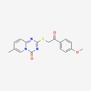 molecular formula C17H15N3O3S B2753281 2-[2-(4-Methoxyphenyl)-2-oxoethyl]sulfanyl-7-methylpyrido[1,2-a][1,3,5]triazin-4-one CAS No. 896324-85-9