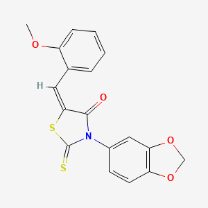 molecular formula C18H13NO4S2 B2753300 (E)-3-(benzo[d][1,3]dioxol-5-yl)-5-(2-methoxybenzylidene)-2-thioxothiazolidin-4-one CAS No. 638140-06-4