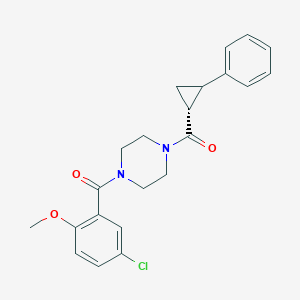 molecular formula C22H23ClN2O3 B2753302 (4-(5-氯-2-甲氧基苯甲酰)哌嗪-1-基)(2-苯基环丙基)甲酮 CAS No. 1206999-80-5