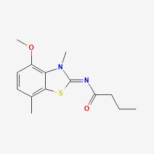 molecular formula C14H18N2O2S B2753305 N-(4-甲氧基-3,7-二甲基-1,3-苯并噻唑-2-基亚甲基)丁酰胺 CAS No. 868370-60-9