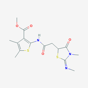 molecular formula C15H19N3O4S2 B2753307 (E)-甲基-4,5-二甲基-2-(2-(3-甲基-2-(甲基亚胺)-4-氧代噻嗪-5-基)乙酰胺基)噻吩-3-羧酸酯 CAS No. 1164457-76-4