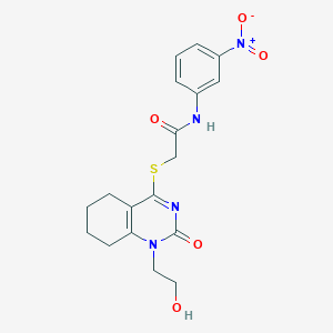 molecular formula C18H20N4O5S B2753317 2-((1-(2-hydroxyethyl)-2-oxo-1,2,5,6,7,8-hexahydroquinazolin-4-yl)thio)-N-(3-nitrophenyl)acetamide CAS No. 942013-34-5
