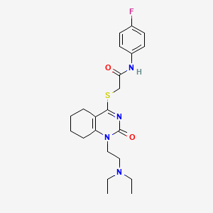 molecular formula C22H29FN4O2S B2753322 2-((1-(2-(diethylamino)ethyl)-2-oxo-1,2,5,6,7,8-hexahydroquinazolin-4-yl)thio)-N-(4-fluorophenyl)acetamide CAS No. 898435-69-3