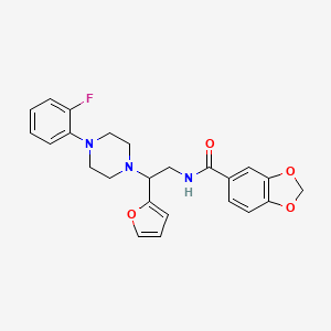 molecular formula C24H24FN3O4 B2753329 N-(2-(4-(2-fluorophenyl)piperazin-1-yl)-2-(furan-2-yl)ethyl)benzo[d][1,3]dioxole-5-carboxamide CAS No. 877633-40-4