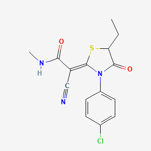 molecular formula C15H14ClN3O2S B2753342 (2Z)-2-[3-(4-氯苯基)-5-乙基-4-氧代-1,3-噻唑烷-2-基亚甲基]-2-氰代-N-甲基乙酰胺 CAS No. 850231-36-6