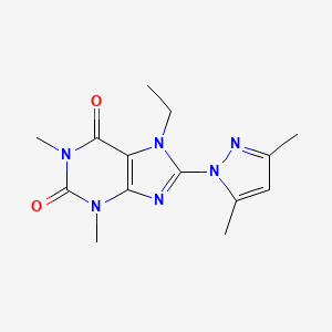 molecular formula C14H18N6O2 B2753345 8-(3,5-二甲基吡唑基)-7-乙基-1,3-二甲基-1,3,7-三氢嘌呤-2,6-二酮 CAS No. 189689-48-3