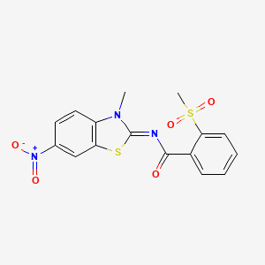 molecular formula C16H13N3O5S2 B2753370 (E)-N-(3-methyl-6-nitrobenzo[d]thiazol-2(3H)-ylidene)-2-(methylsulfonyl)benzamide CAS No. 896360-72-8