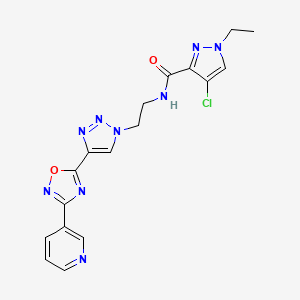 molecular formula C17H16ClN9O2 B2753383 4-氯-1-乙基-N-(2-(4-(3-(吡啶-3-基)-1,2,4-噁二唑-5-基)-1H-1,2,3-三嗪-1-基)乙基)-1H-吡唑-3-羧酰胺 CAS No. 2034535-38-9