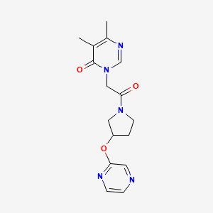 molecular formula C16H19N5O3 B2753401 5,6-dimethyl-3-(2-oxo-2-(3-(pyrazin-2-yloxy)pyrrolidin-1-yl)ethyl)pyrimidin-4(3H)-one CAS No. 2034321-26-9