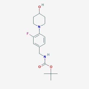 molecular formula C17H25FN2O3 B2753412 Tert-butyl N-[[3-fluoro-4-(4-hydroxypiperidin-1-yl)phenyl]methyl]carbamate CAS No. 1436262-86-0