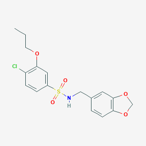 molecular formula C17H18ClNO5S B275343 N-[(2H-1,3-benzodioxol-5-yl)methyl]-4-chloro-3-propoxybenzene-1-sulfonamide 
