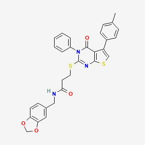 N-(1,3-benzodioxol-5-ylmethyl)-3-[5-(4-methylphenyl)-4-oxo-3-phenylthieno[2,3-d]pyrimidin-2-yl]sulfanylpropanamide