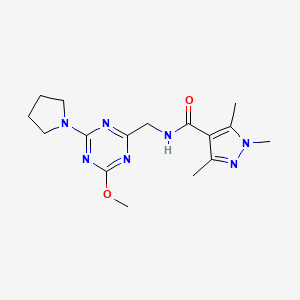 N-((4-methoxy-6-(pyrrolidin-1-yl)-1,3,5-triazin-2-yl)methyl)-1,3,5-trimethyl-1H-pyrazole-4-carboxamide
